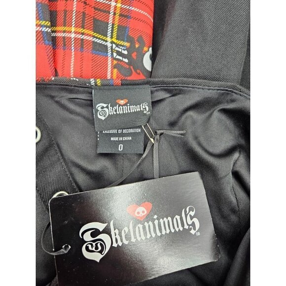 New Skelanimals Plaid Split Dress Womens Plus 0/12 L Black Red Mini Zip Front - Picture 7 of 9